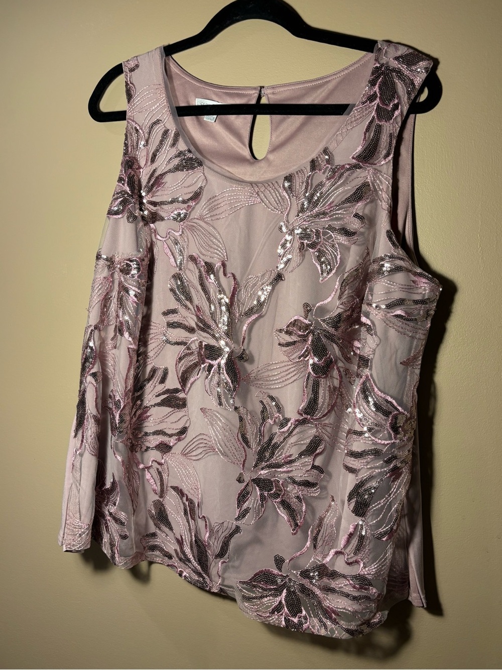 Oleg Cassini Embellished Floral Tank Top - Dusty Mauve/Lilac